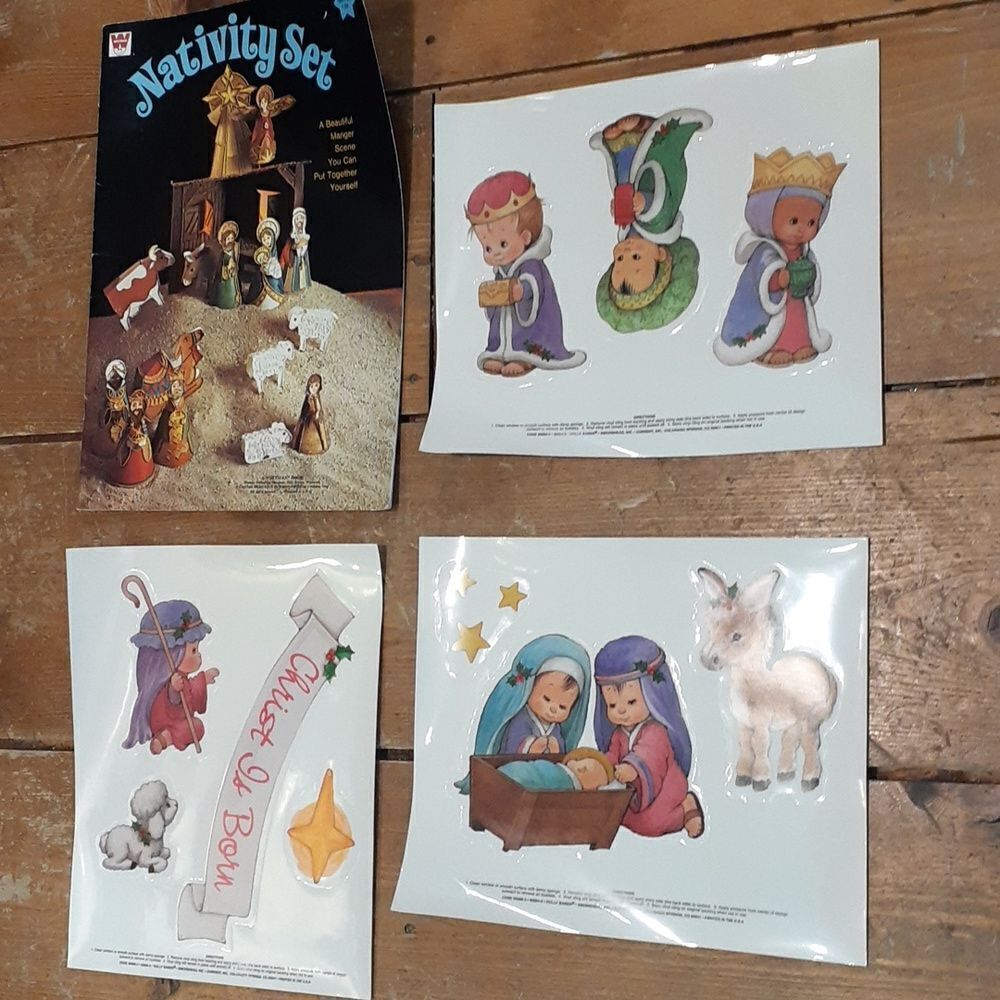 Vintage Whitman Nativity set manager scene 1973 book & clings